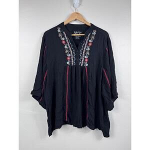 Kyla Seo Handmade Women's Embroidered Peasant Oversized Med Blouse Boho Nature